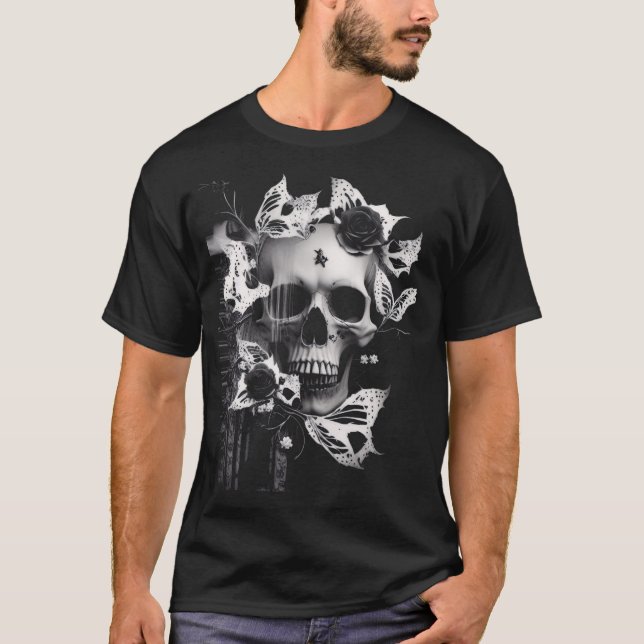 Camiseta Abrazo de Revenant: Calavera gráfica en blanco y n (Anverso)