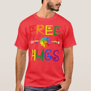 Camiseta Abrazos gratis Bandera LGBT Girasol Corazón arco i