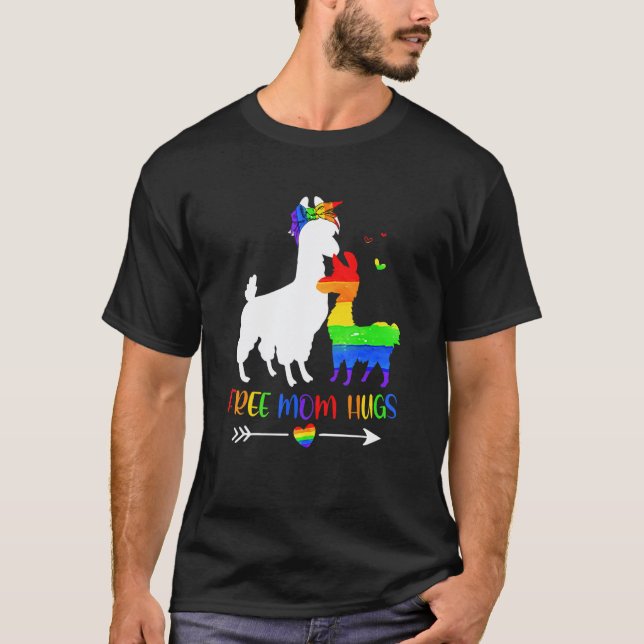 Camiseta Abrazos Gratis Mamá Corazón Arcoíris Llama Orgullo (Anverso)