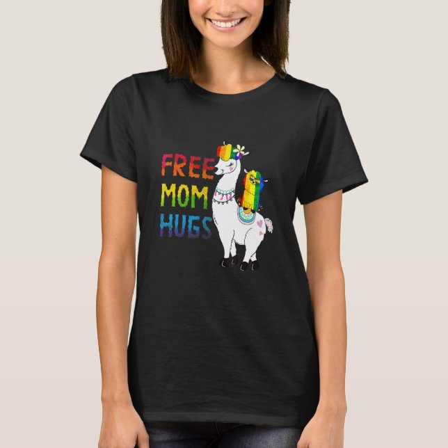 Camiseta Abrazos Gratis Mamá Corazón Arcoíris Llama Orgullo (Anverso)