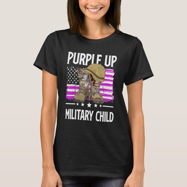 Camiseta Abril Mes Púrpura De Niños Militares Boots Amer (Anverso)