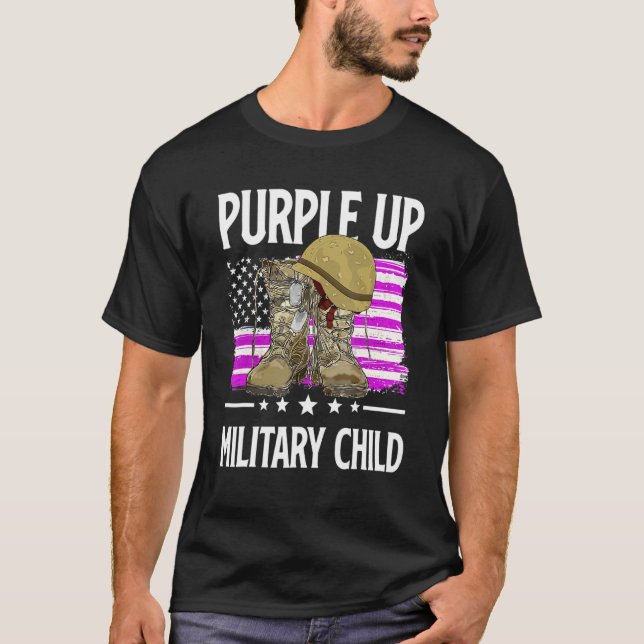 Camiseta Abril Mes Púrpura De Niños Militares Boots Amer (Anverso)