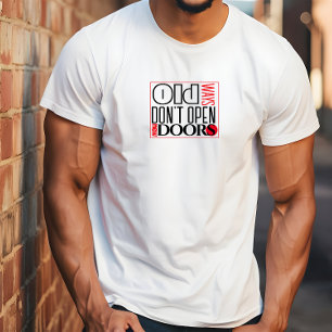 Camiseta Abrir la letra roja negra de la nueva puerta