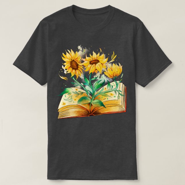 Camiseta Abrir libro girasoles libro lectura lectura de lec (Diseño del anverso)
