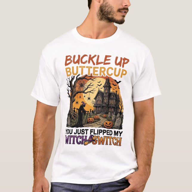 Camiseta Abróchense Buttercup Bruja Interruptor Halloween E (Anverso)