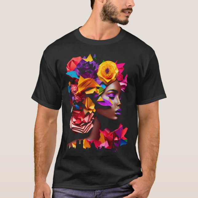 Camiseta Abstract African Black Origami Hair Queen Paris Sk (Anverso)