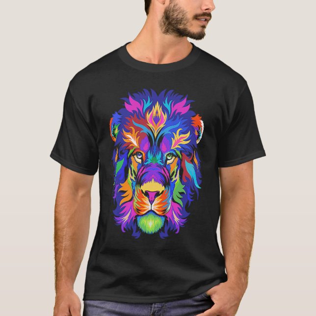 Camiseta Abstract African Lion Head  Colorful Rainbow (Anverso)