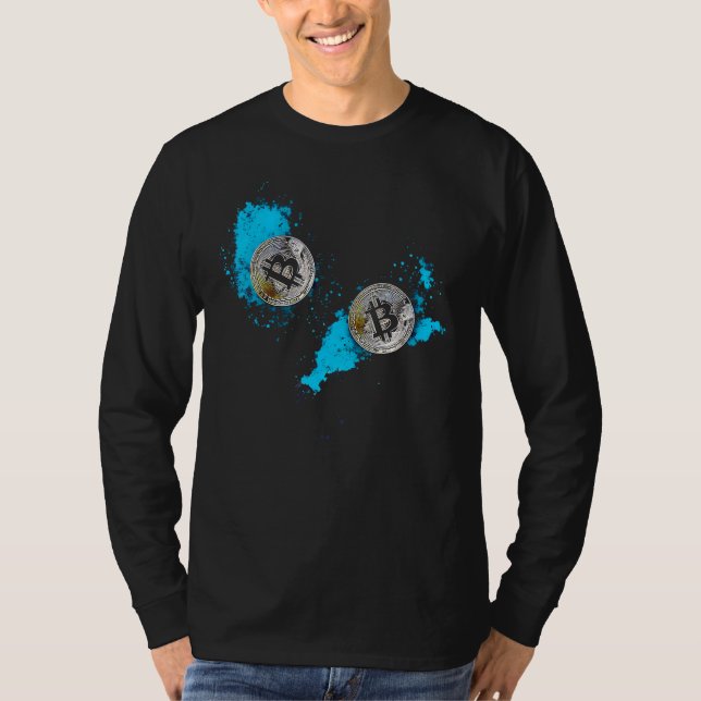 Camiseta Abstract Bitcoin Art Design - Blue Paint Splashes (Anverso)
