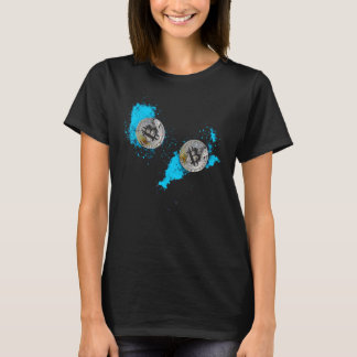 Camiseta Abstract Bitcoin Art Design - Blue Paint Splashes