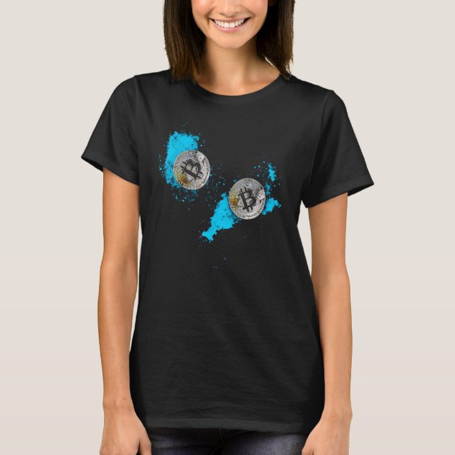 Camiseta Abstract Bitcoin Art Design - Blue Paint Splashes (Anverso)
