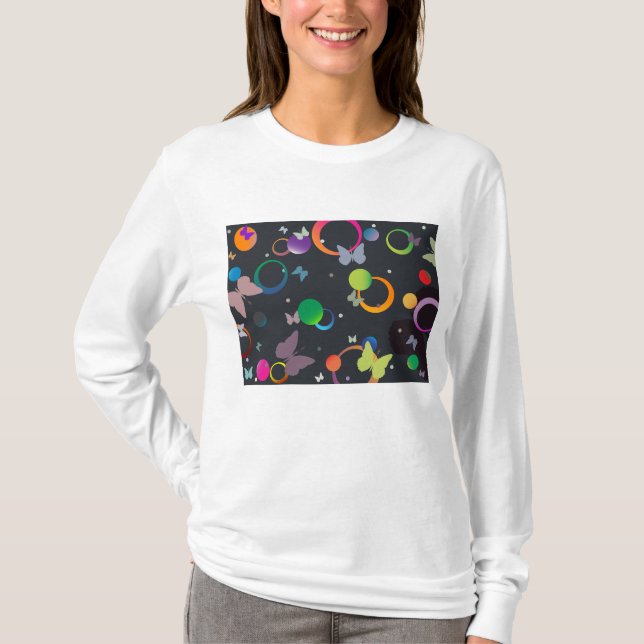 Camiseta Abstract Butterflies and Geometric Circles Pattern (Anverso)