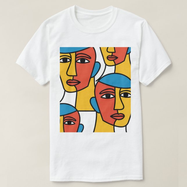 Camiseta Abstract Faces Print, Vibrant Geometric Art (Diseño del anverso)