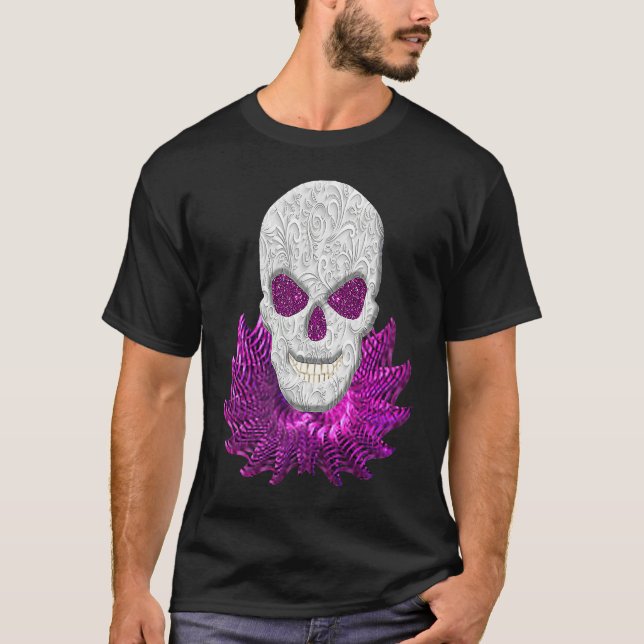Camiseta Abstract Fantasy Lacy Skull Goth Pink Eyes (Anverso)