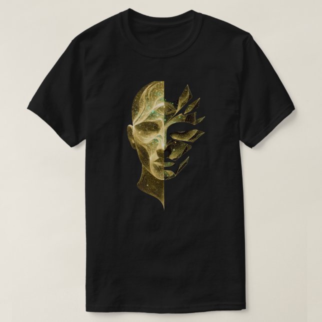 Camiseta Abstract Identity Split Face – Layered Cosmic Self (Diseño del anverso)