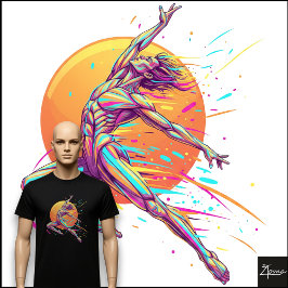 Camiseta Abstract Male Dancer Neon Leaping Figure