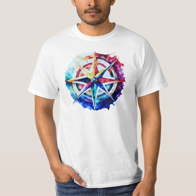 Camiseta Abstract Watercolor Compass para Orientación y Di (Anverso)
