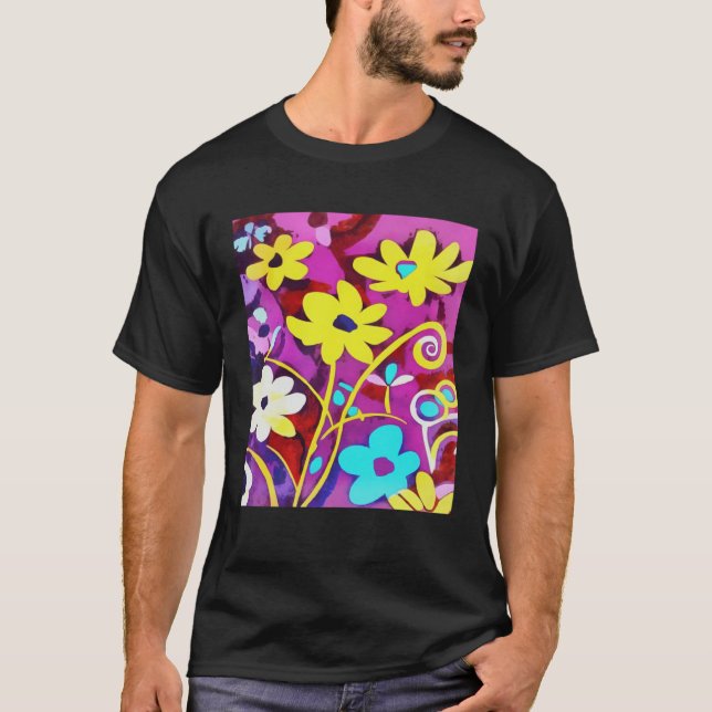 Camiseta Abstract Yellow Flowers On Viva Magenta (Anverso)