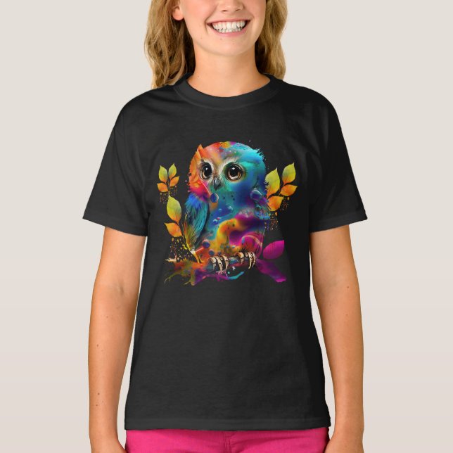 Camiseta abstracta colorida de búho (Anverso)