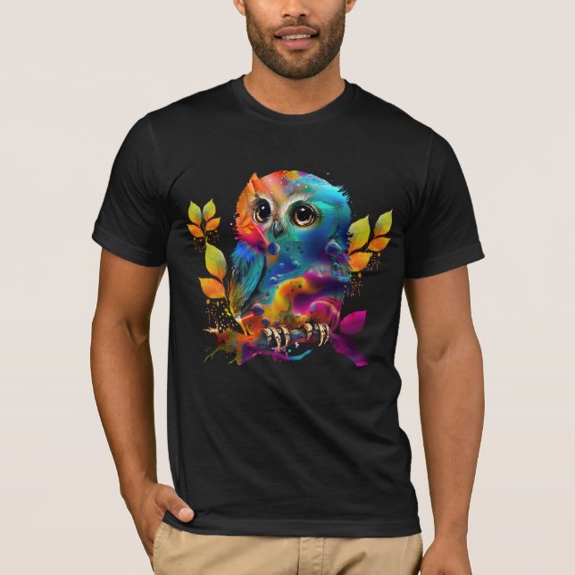 Camiseta abstracta colorida de búho (Anverso)