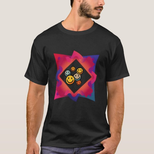 Camiseta abstracta de cara sonriente colorida (Anverso)