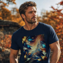 Camiseta abstracta de hojas azules y cobre