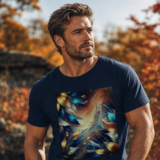 Camiseta abstracta de hojas azules y cobre (Subido por el creador)