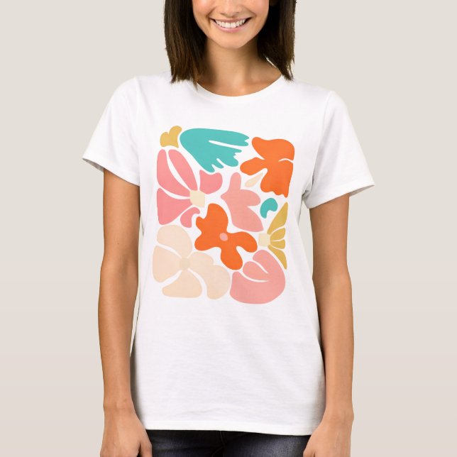 Camiseta abstracta Modern Blooms – Forma floral co (Anverso)