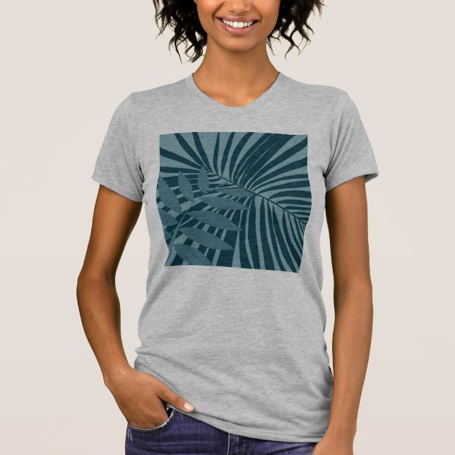 Camiseta abstracto de hojas de palma y tropicales en gris a (Anverso)