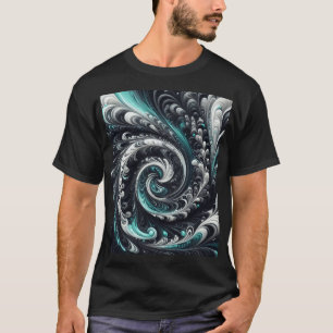 Camiseta Abstracto Moderno Girando Verde, Plata y Negro