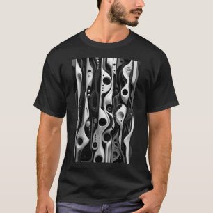 Camiseta Abstracto Negro y Blanco Extraño Orgánico 3D