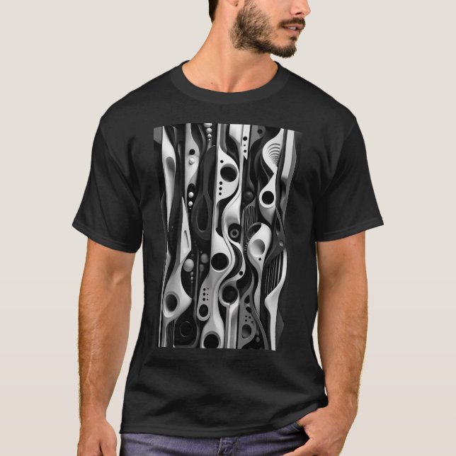 Camiseta Abstracto Negro y Blanco Extraño Orgánico 3D (Anverso)