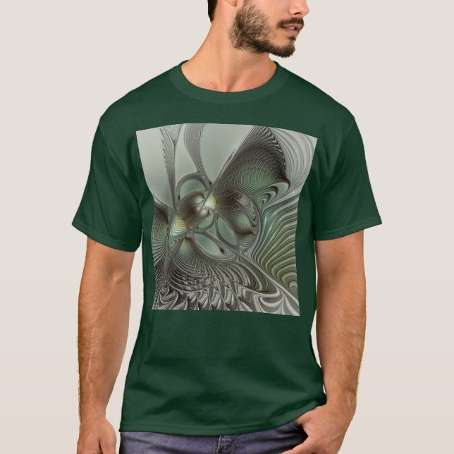 Camiseta Abstracto Olive Sage Green Grey Fractal Art Fantas (Anverso)
