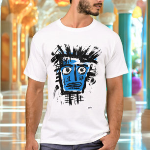 Camiseta Abstracto Rostro Tribal - Urbano Negro y Azul Auda