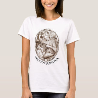 Camiseta Abuela acogedora y gato junto a la estufa de leña