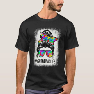 Camiseta Abuela Autismo Vida Moño Desordenado Rompecabezas 