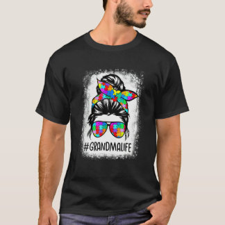 Camiseta Abuela Autismo Vida Moño Desordenado Rompecabezas