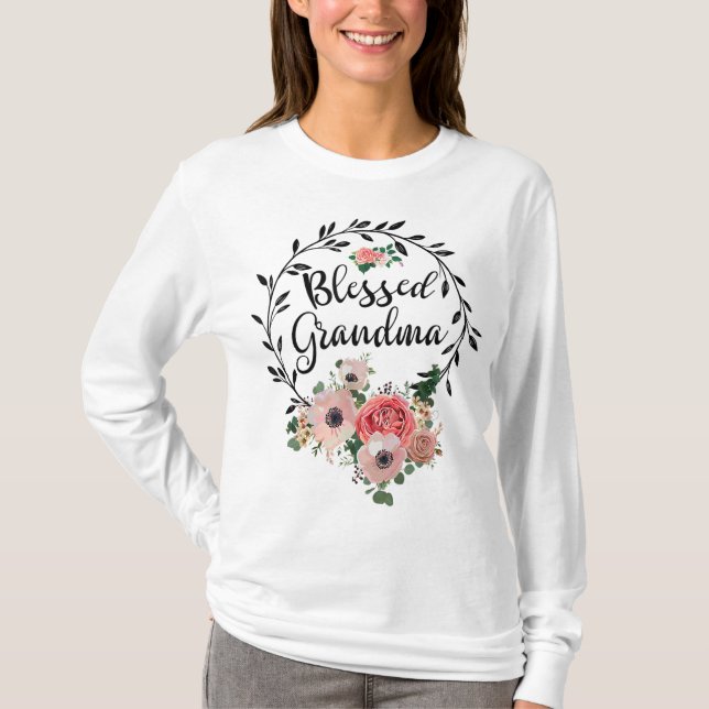 Camiseta Abuela Bendita Para Las Mujeres Decoración Flores  (Anverso)