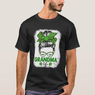 Camiseta Abuela Clover Messy Bun Leopard Funny St Patrick'