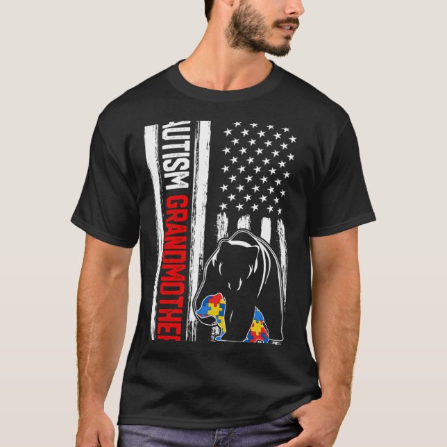 Camiseta Abuela de autismo retro con premio de la bandera e (Anverso)