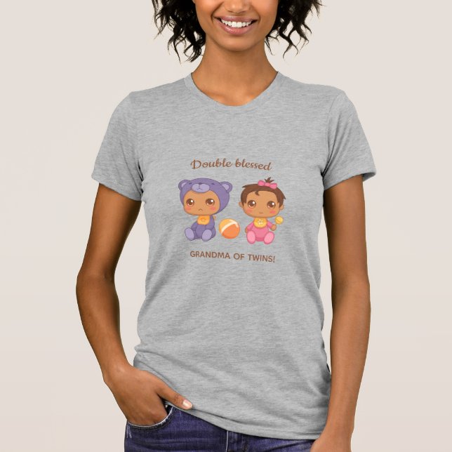 Camiseta Abuela de gemelos bebé niña traje de oso púrpura (Anverso)