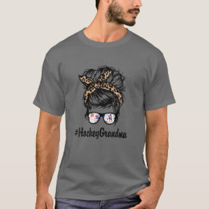 Camiseta Abuela de hockey Messy Hair Bun Leopars Madre