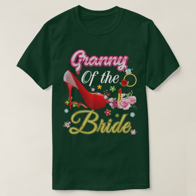 Camiseta Abuela de la Novia Feliz Boda Flor Zapato Rosa (Diseño del anverso)