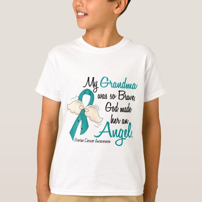 Camiseta Abuela del cáncer ovárico del ángel 2 (Anverso)