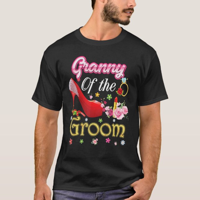 Camiseta Abuela Del Groom Feliz Boda Flor Zapato Rosa (Anverso)