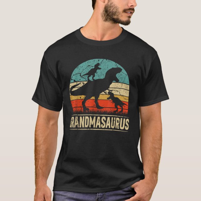 Camiseta Abuela Dinosaurio T Rex Abuelo 2 niños Familia (Anverso)