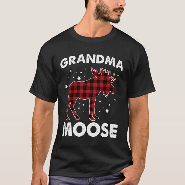 Camiseta Abuela Moose Red Plaid Buffalo Familia Pareante Pa (Anverso)