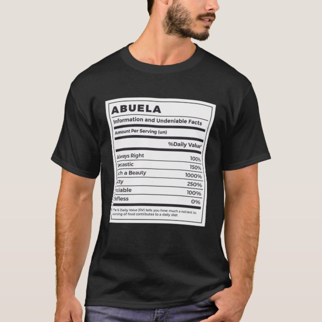 Camiseta Abuela Nutritional Facts Spanish Grandmother (Anverso)