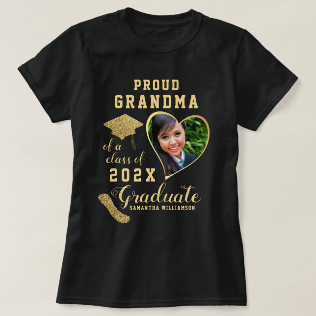 Camiseta Abuela Orgullosa Personalizada de un Graduado de l (Diseño del anverso)