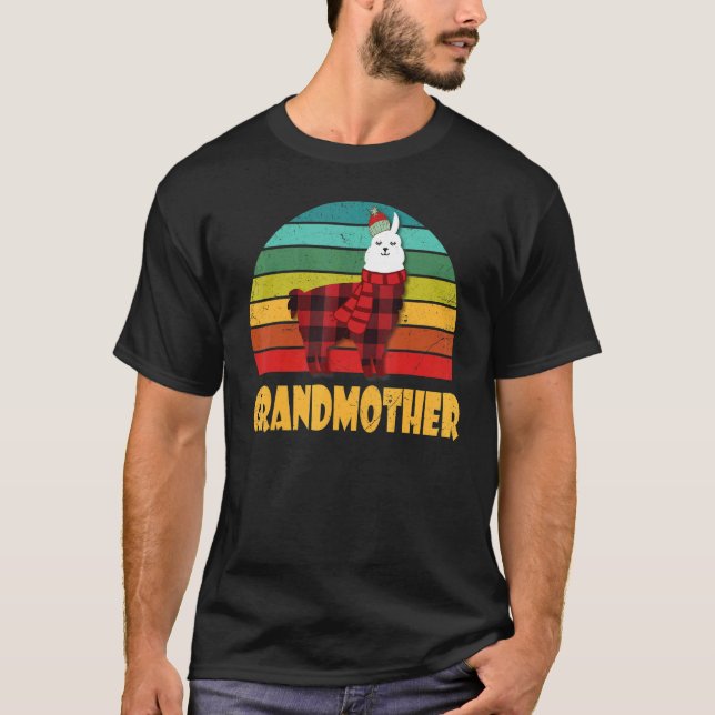 Camiseta Abuela retro vintage llama familia roja de plante  (Anverso)