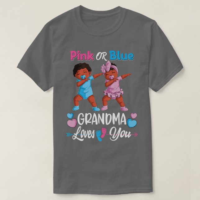 Camiseta Abuela Rosa O Azul Te Ama El Género Del Bebé Negro (Diseño del anverso)